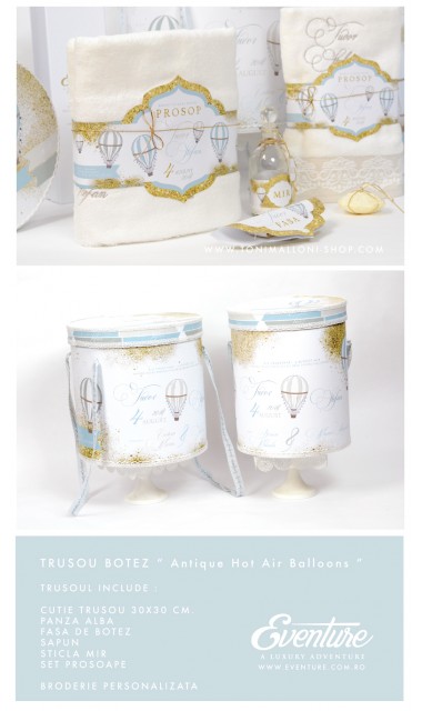 Trusou de botez pentru baieti cu baloane de aer cald, Glam Journey 9